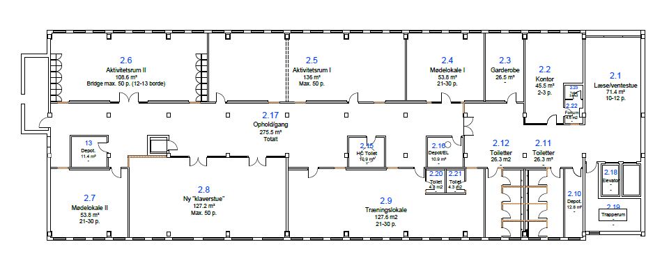 Oversigtskort lokaler første sal